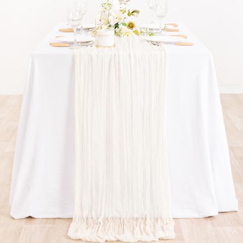 Ivory Cheesecloth Table Runner Boho Farmhouse Fall Table Runner 10ft
