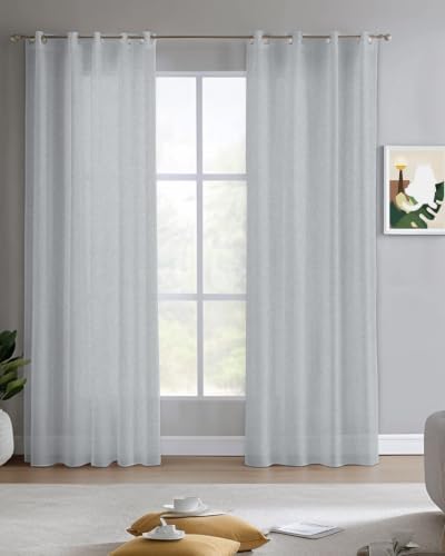 Silver Gray Sheer Curtains for Living Room 63 inch Length 2 Panels