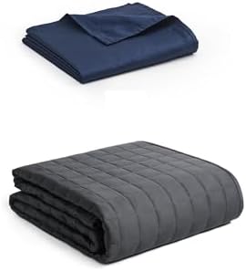 YnM Exclusive 15lb Weigthed Blanket with Navy Cotton Duvet Cover