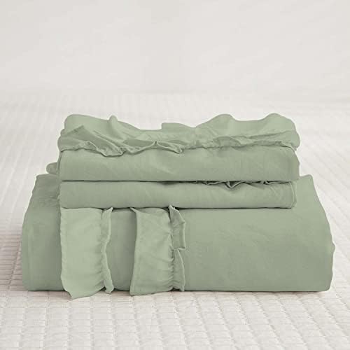Luxurious 5 Piece Double Ruffle Duvet Cover with Zipper Closure, 100%