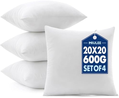 MIULEE 20x20 Pillow Inserts 4 Pack, 100% Virgin Fiber Filling Throw