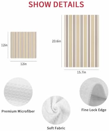 Beige Striped Dish Towels Set, Waffle Weave Kitchen Towels 3 Pieces