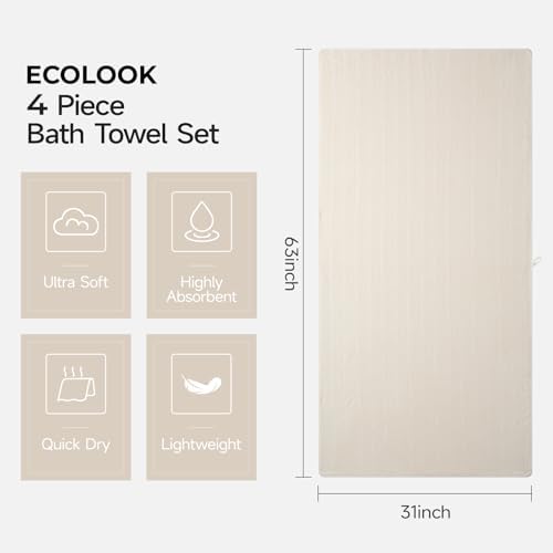 ecolook Microfiber Bath Towels Set of 2, 31 x 63 Inch Extra Large Bath