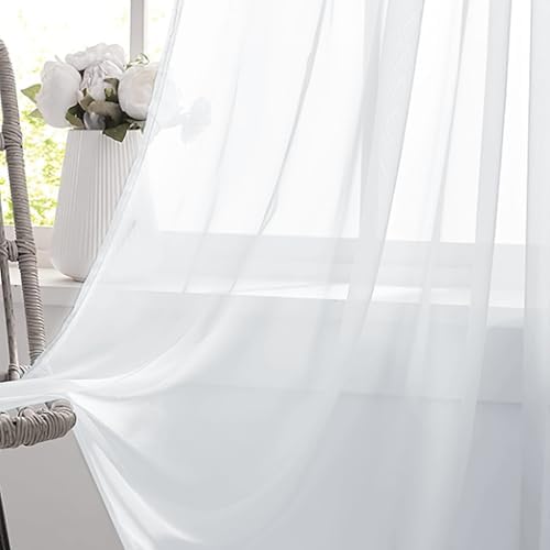 Sheer Curtains 2 Panels Rod Pocket Sheer Voile Window Drapes for