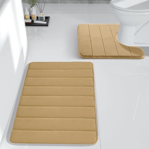 Ultra Water Absorbent Memory Foam Bathroom Rugs Set 2 Piece Non-Slip