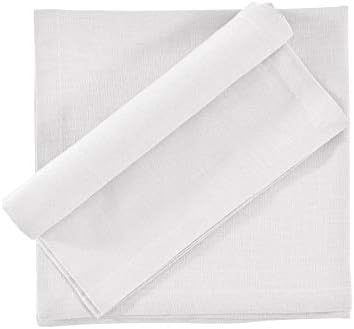 FINGERCRAFT Cloth Napkin, Cotton Linen, Set of 12, 18x18 inch, White