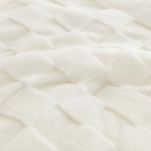 Litanika Fluffy King Comforter White Cream, 3Pcs Warm Sherpa Fleece