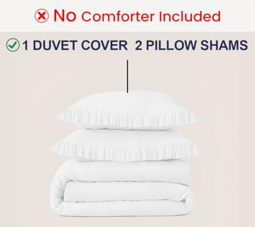 Kotton Culture 3 Pc White Ruffle Trim Duvet Cover Set King Size-100%