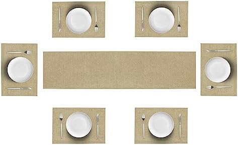 Linen Table Runner and Placemats Set of 6, Beige