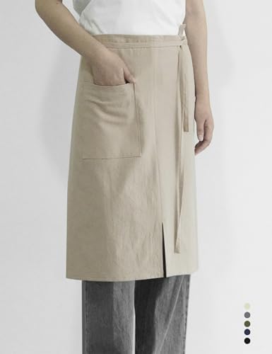 Cotton Linen Half Apron for Women Men Plain Adjustable Long Waist