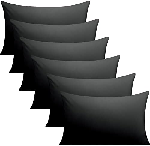 FLXXIE 6 Pack Microfiber Queen Pillowcases,Envelope Closure, Black