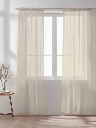 Sheer Curtains 108 inches Long 2 Panels Set Beige Solid Color Sheer