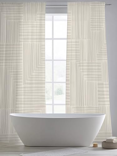 Modern Art Sheer Curtains 108 Inches Long, Minimalist Beige Clean