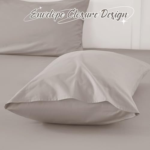 Homiest Beige Cotton Fitted Sheet & Pillowcase Set, Twin 400TC