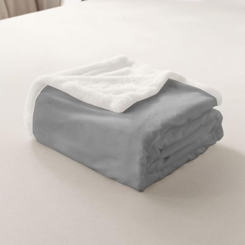 Feelyou Grey Sherpa Blanket Plush Fuzzy Solid Color Fleece Throw