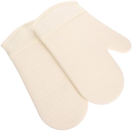 Beige Honeycomb Silicone Oven Mitts for Cooking and Baking, 1 Pair