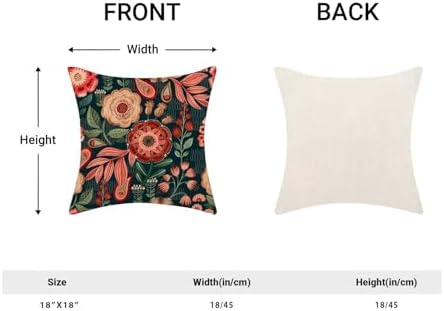 Boho Floral Pillow Covers 18x18 Set of 2, Spring Red Flower Outdoor