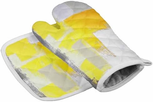 Quilted Cotton Terry Cloth Oven Mitt, Pot Holder Yellow Ombre Gray