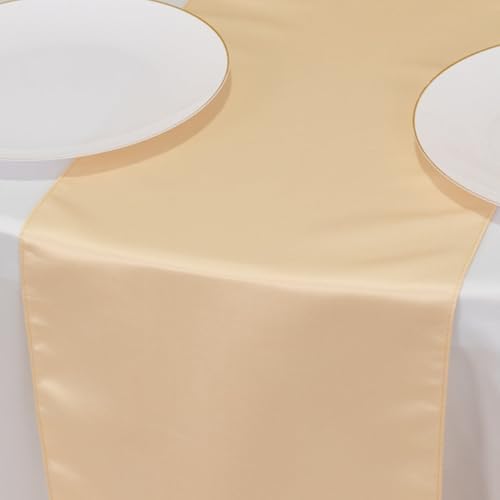 6 pcs 12 x 108 inch Beige Satin Table Runners Lustrous Wedding Table