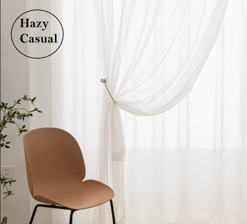 PI Sheer Cafe Curtains 108 Inches Long,Ring Top Hazy Aesthetic Window