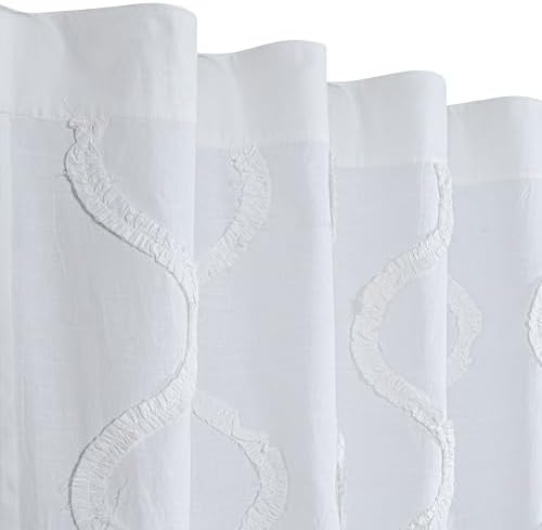 Bedding Craft White Farmhouse Tab Top Curtains 96 Inch Long – Set of 2