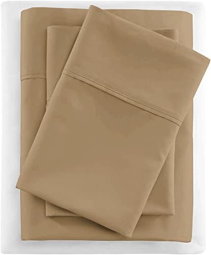 PURE ECO Natural Cotton- 4 Pieces Twin Size Beige Color Sheet Set