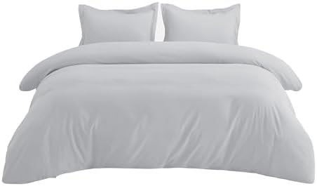 Bedsure Duvet Cover King Size, 3Pcs Double Brushed Bedding Set, Silver