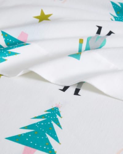 CGK 100% Cotton Christmas Flannel Bed Sheet Set - King Size, Trees 1