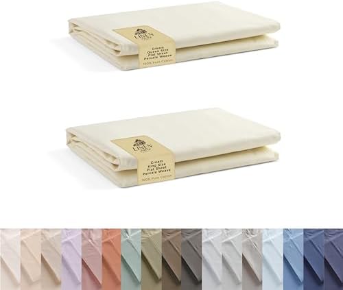 100% Cotton Percale Flat Sheet, Cream, 2 Flat Sheet, Crisp and Cool