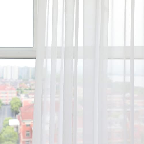PHILEASY Window Sheer White Curtains 120 Inches Long 2 Panels White