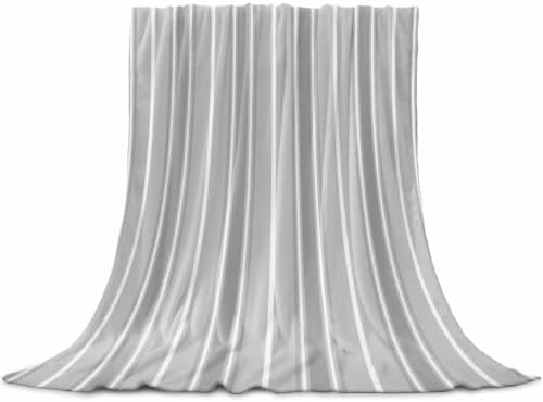 Flannel Fleece Blanket 60" x 80", Grey Stripe Microfiber Cozy Soft
