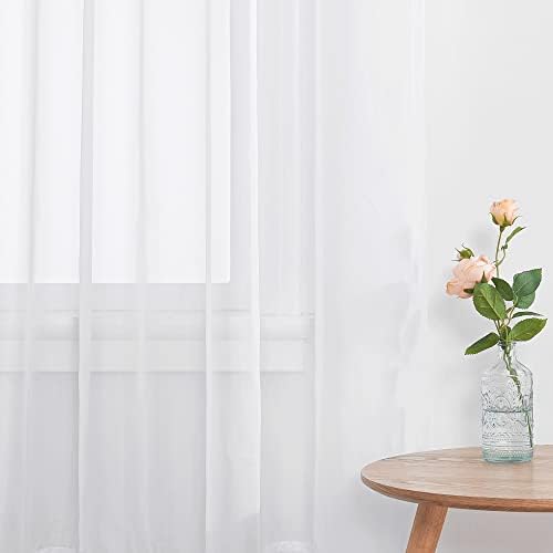 NICETOWN White Sheer Curtains & Drapes 108 inch Long, Rod Pocket Soft