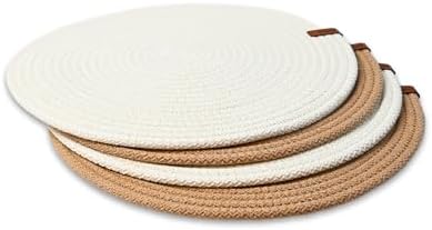 Round Placemats, Set of 4, Handmade by Braided Cotton Cord for Kitchen