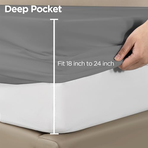 Dark Grey Fitted Sheet, King Size,Deep Pocket 18 inch