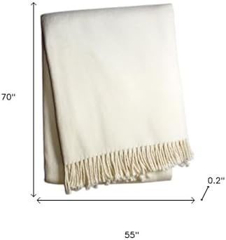 HomeRoots 55" X 70" Cream Cotton Blend Plush Throw Blanket with Fringe