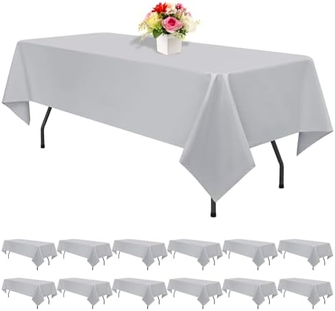 12 Pack Light Grey Tablecloths for 6ft Tables-60 x 102 Inch