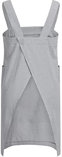WROLEM Women's Cross Back Pinafore Apron with Large Pockets Home