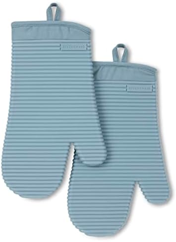 KITCHENAID Ribbed Soft Silicone Oven Mitt 2-Pack Set, 7.5"x13", Fog