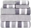 Striped Bath Towel Set, Gray and White, 6-piece Set, Soft and