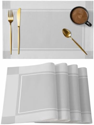 Light Gray Plaid Placemats Set of 8, Modern Minimalist Geometric