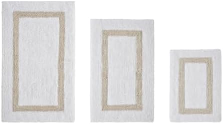 TRP Tufted Cotton White Sand Bathroom Rugs Sets 3 Piece