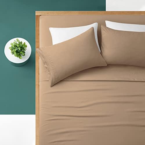 Manyshofu Extra Deep Pocket King Sheets, Khaki Microfiber, 4 Piece