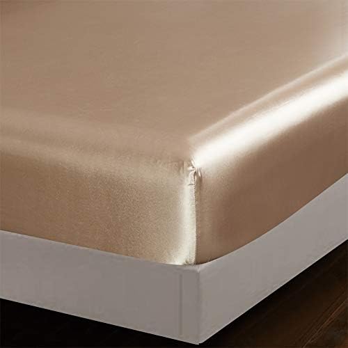 AiMay 6 Piece Satin Bedding Sheet Set Queen Taupe Deep Pocket 1800