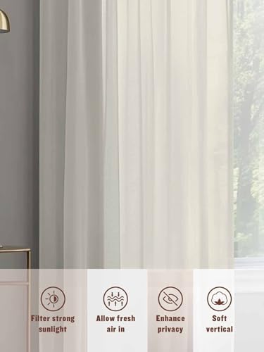 Cream Solid Color Sheer Curtains for Living Room Bedroom Aesthetics