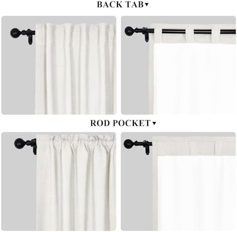 Fcosie Back Tab & Rod Pocket Linen Curtains 63 in Length Completely