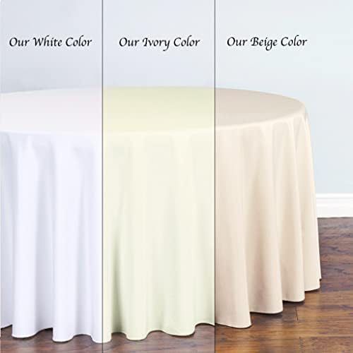 LTC LINENS LinenTablecloth 108 in. Round Polyester Tablecloth Ivory