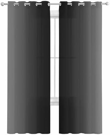Black Gray Sheer Curtains 63 Inch Length Grommet Semi Sheer Drapes for