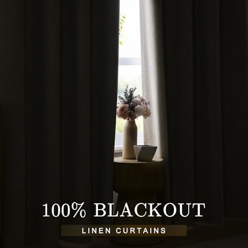 Anpark 100% Blackout Linen Beige Curtains for Bedroom 42x84 Inch Long