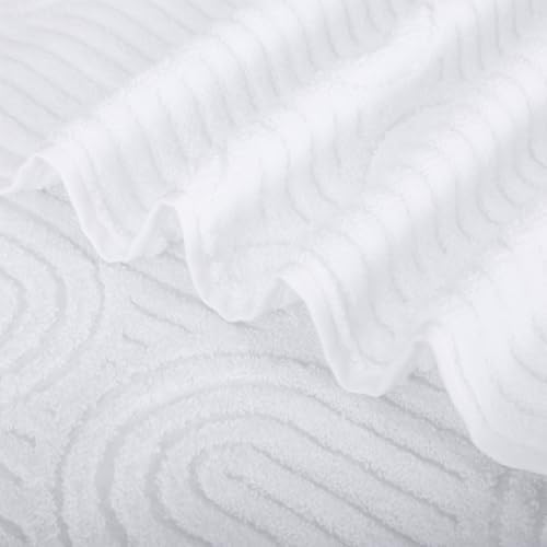 White Hand Towels Set of 3 Striped Pattern 100% Cotton Absorbent Soft