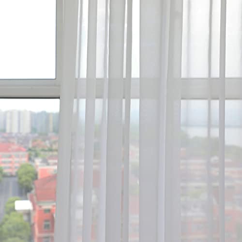 PHILEASY Window Sheer Ivory Curtains 108 Inches Long 2 Panels Ivory